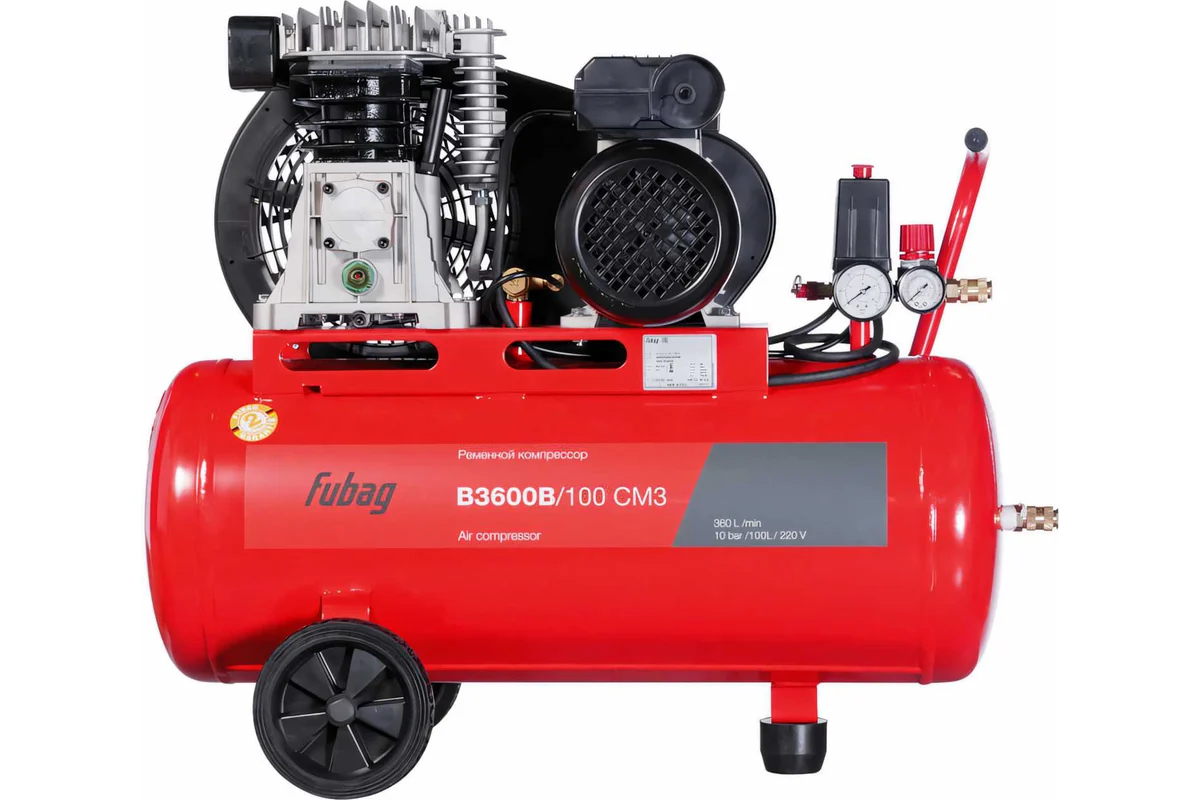 Компрессор 100л FUBAG В3600В/100 СМ3, рем, 360 л/мин, 10б, 2,2кВт, 220В, 1ц/2п/1ст