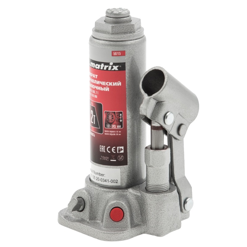 Домкрат гидравлический бутылочный, 2 т, h подъема 181-345 мм// Matrix
