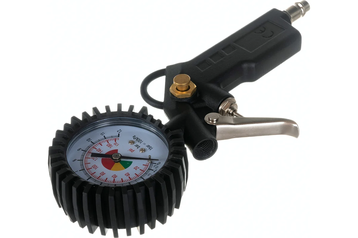 Пистолет для подкачки шин с манометром 10 атм, быстросъем //Автодело