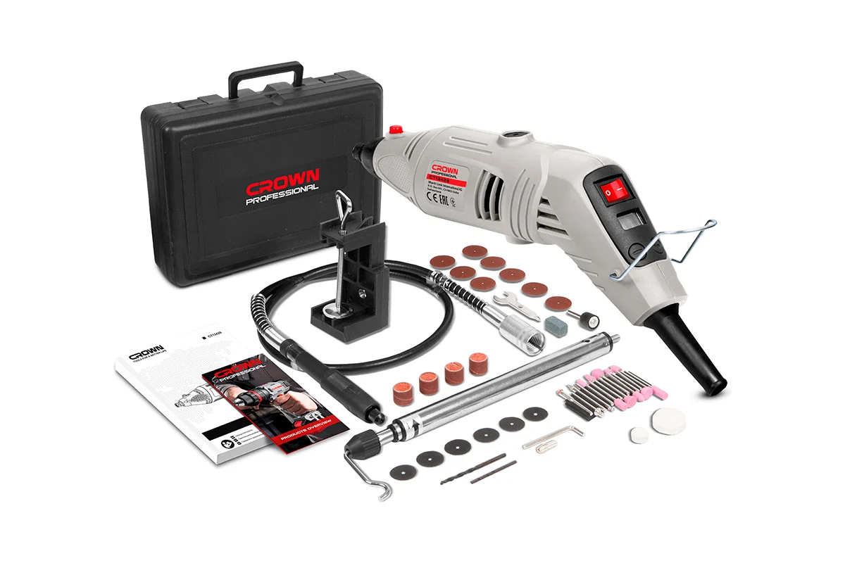 Электрогравёр CROWN CT13428 BMC, 150 Вт, 8000-35000 об/мин, цанга Ø 0,8-3,2 мм, кейс