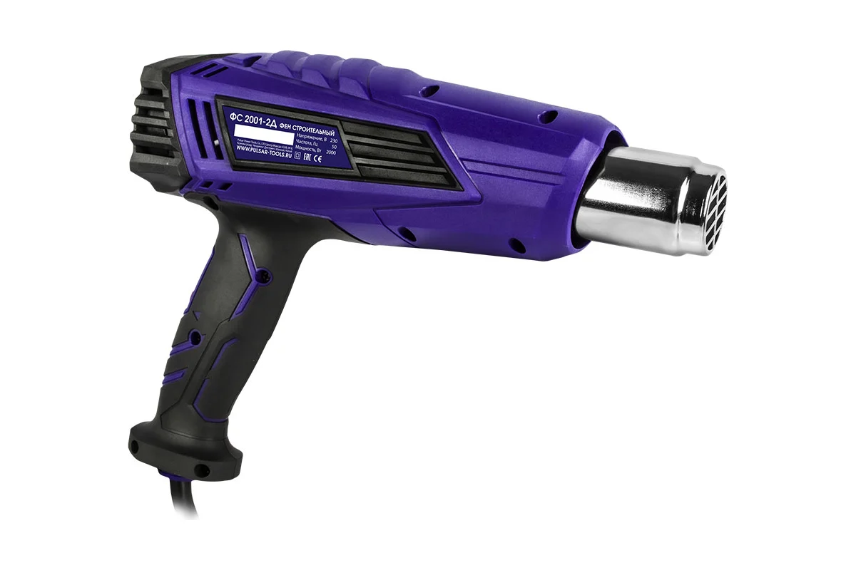 Фен строительный ПУЛЬСАР ФС 2001-2Д 2000 Вт, 60/600 С, LED дисплей 0,9кг