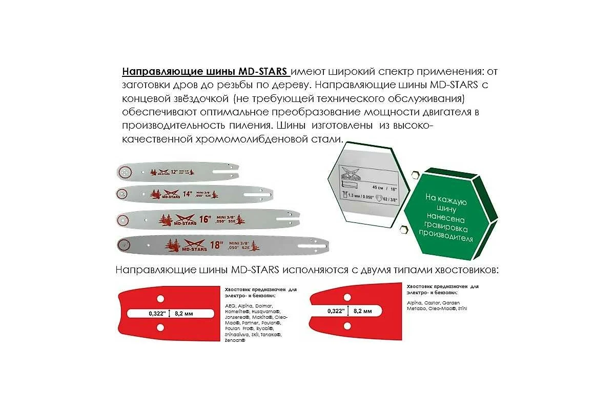 Шина для электро- и бензопил 56Е 56х3/8х1,3 // MD-STARS