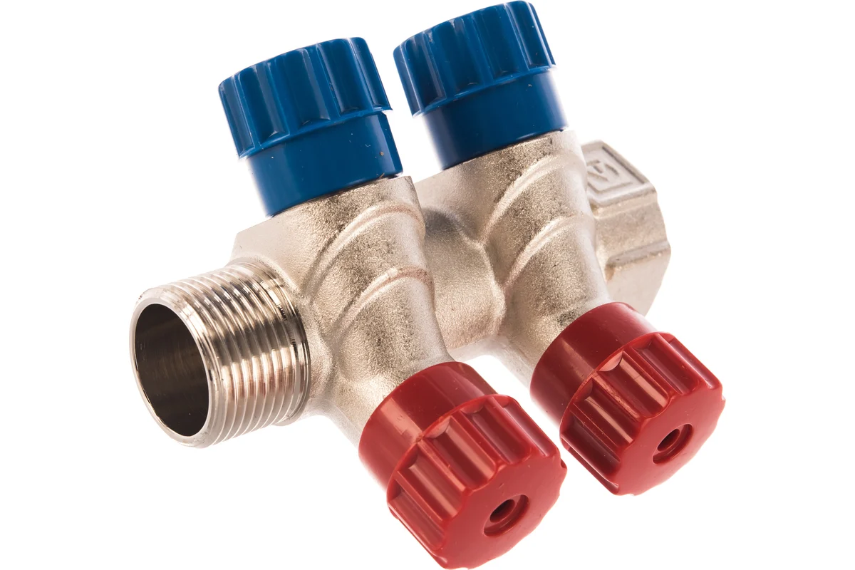 Коллектор с вент. 2 вых. х 3/4х1/2 НР, никель //Valtec