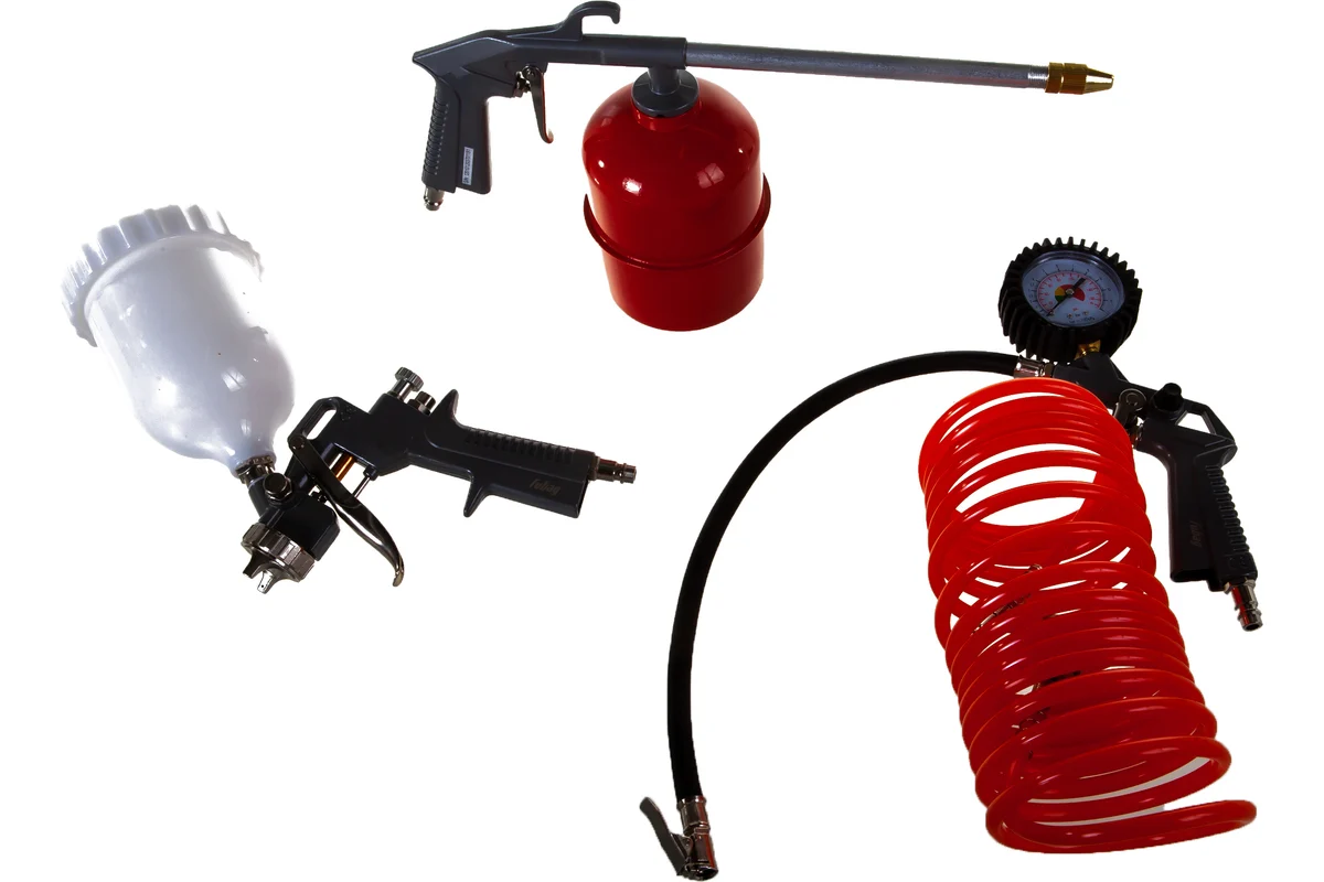 Набор пневмоинструмента, 5 пр., краскопульт с верхним бачком //FUBAG