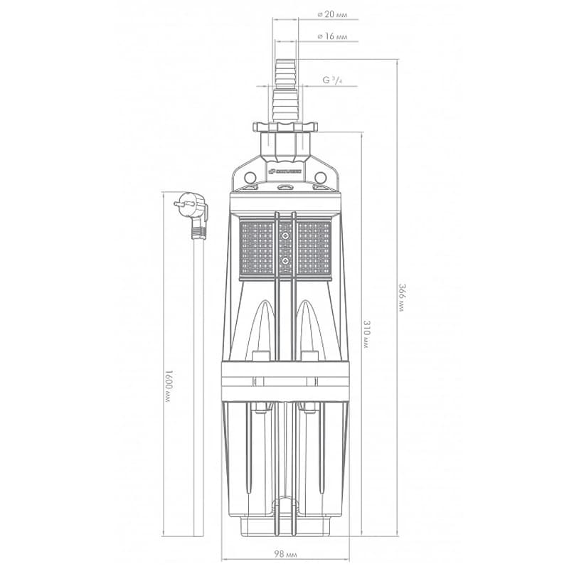 Эл. насос КАЧАН вибрационный 240Вт, 20л/мин, напор 60м, верхний забор, шнур 16м// Джилекс