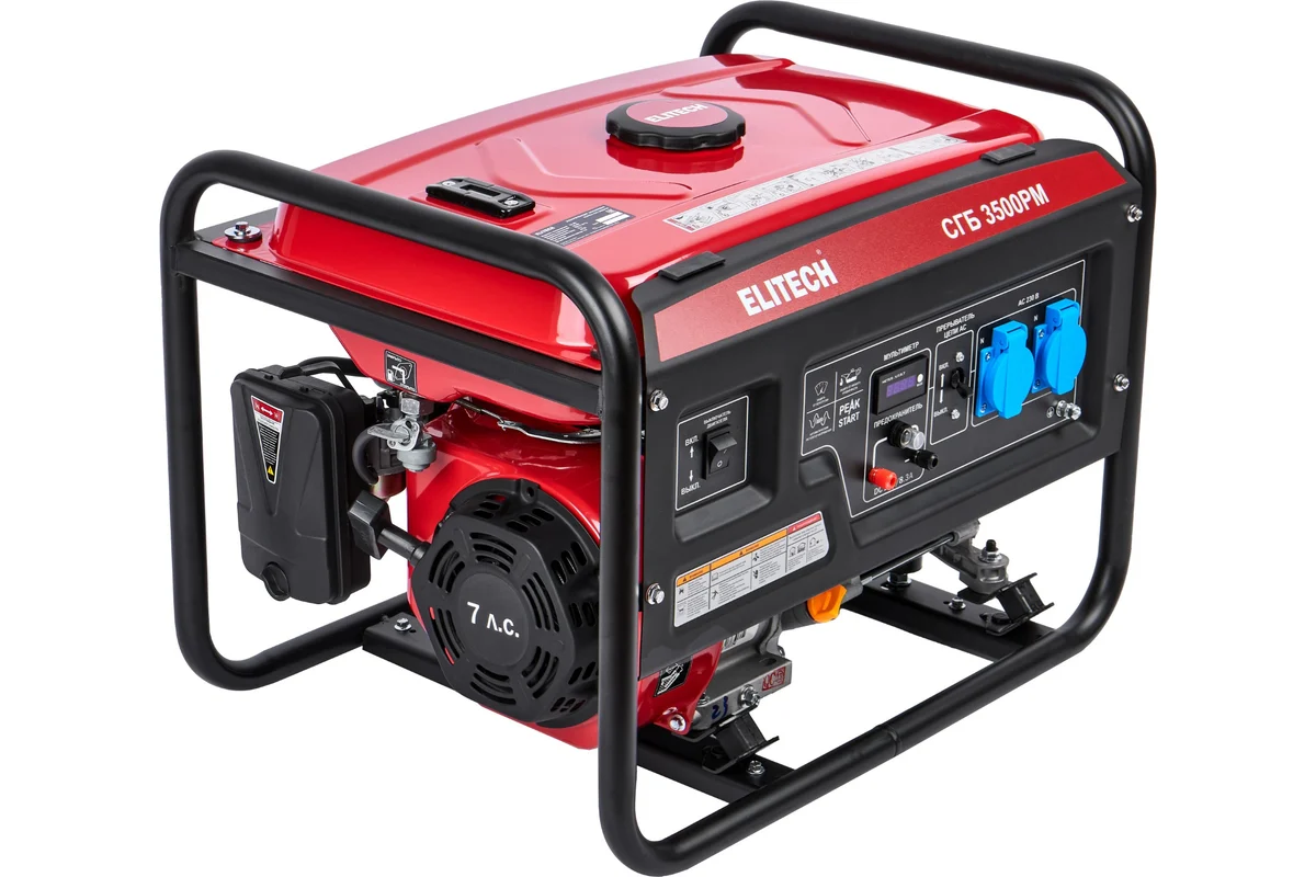ELITECH СГБ 3500РМ Генератор бен,4-т,мак3/ном2.8кВт,230В-12.7А/12В-8.3А,2роз230В-16А,т/б-15л,45.5кг,