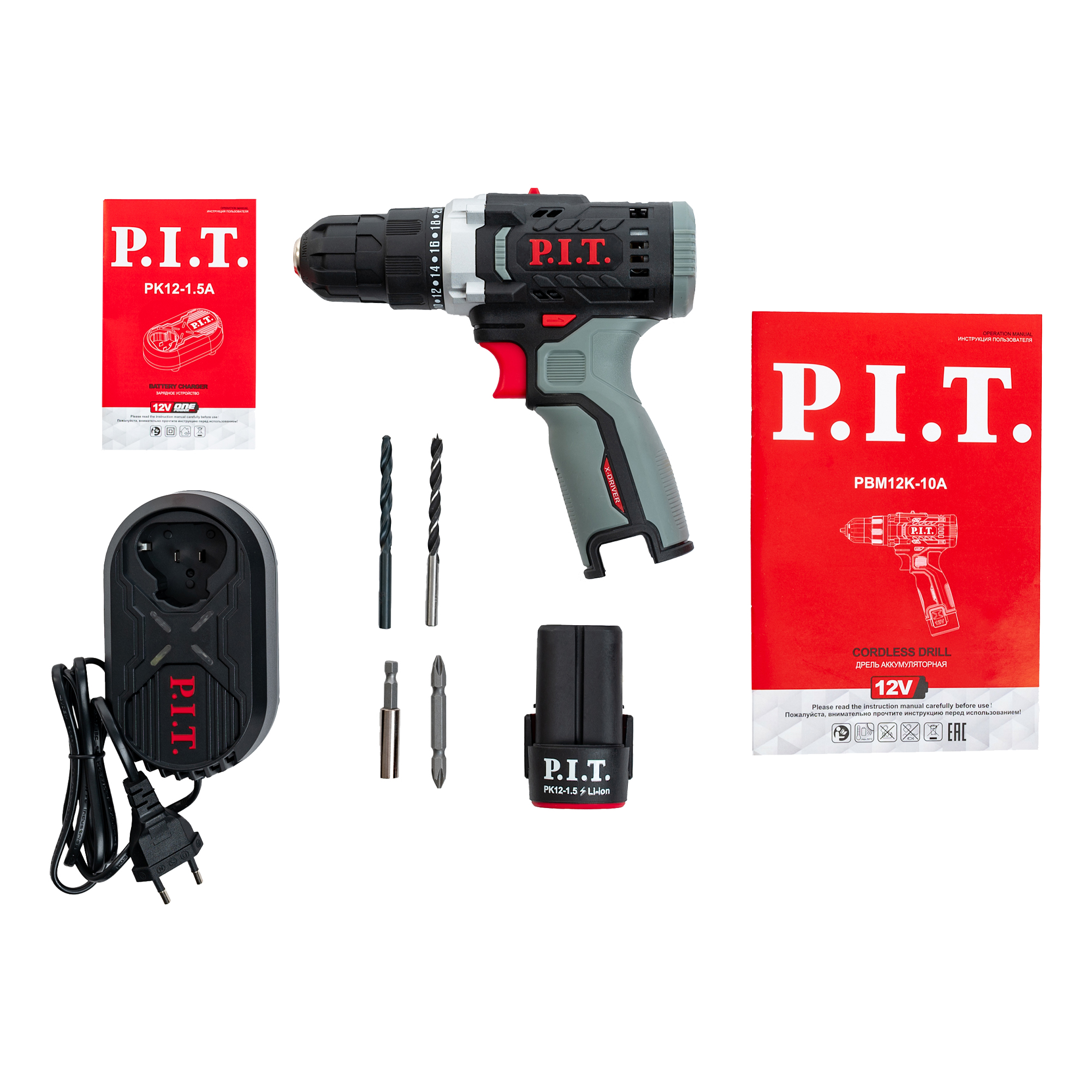 Дрель аккум. P.I.T. PBM12K-10A/1 X-DRIVER (12В, 22Нм, 10 мм, 2ск, 0-350/1350, 1х2,0Ач, ЗУ, коробка)