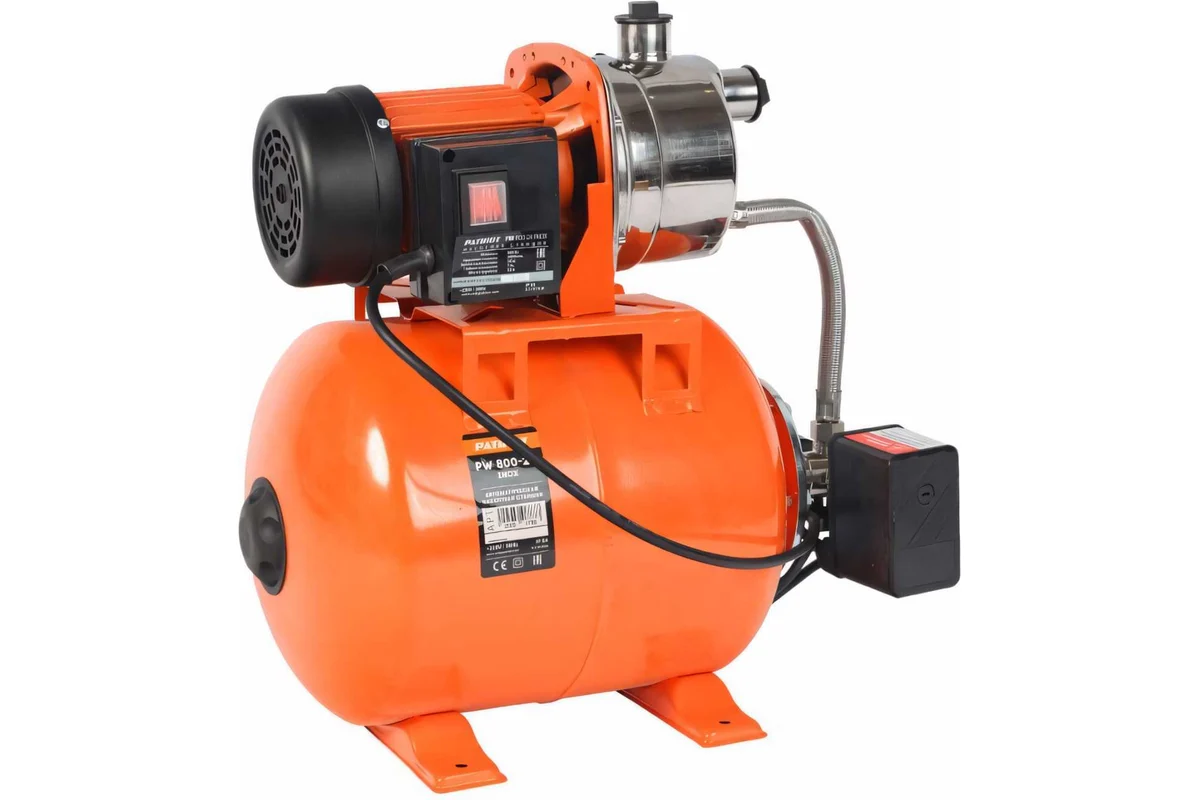 Насосная станция PATRIOT PW 850-24 INOX, насосная часть - нерж. сталь, бак 24 л, 850 Вт, 3000 л/час.