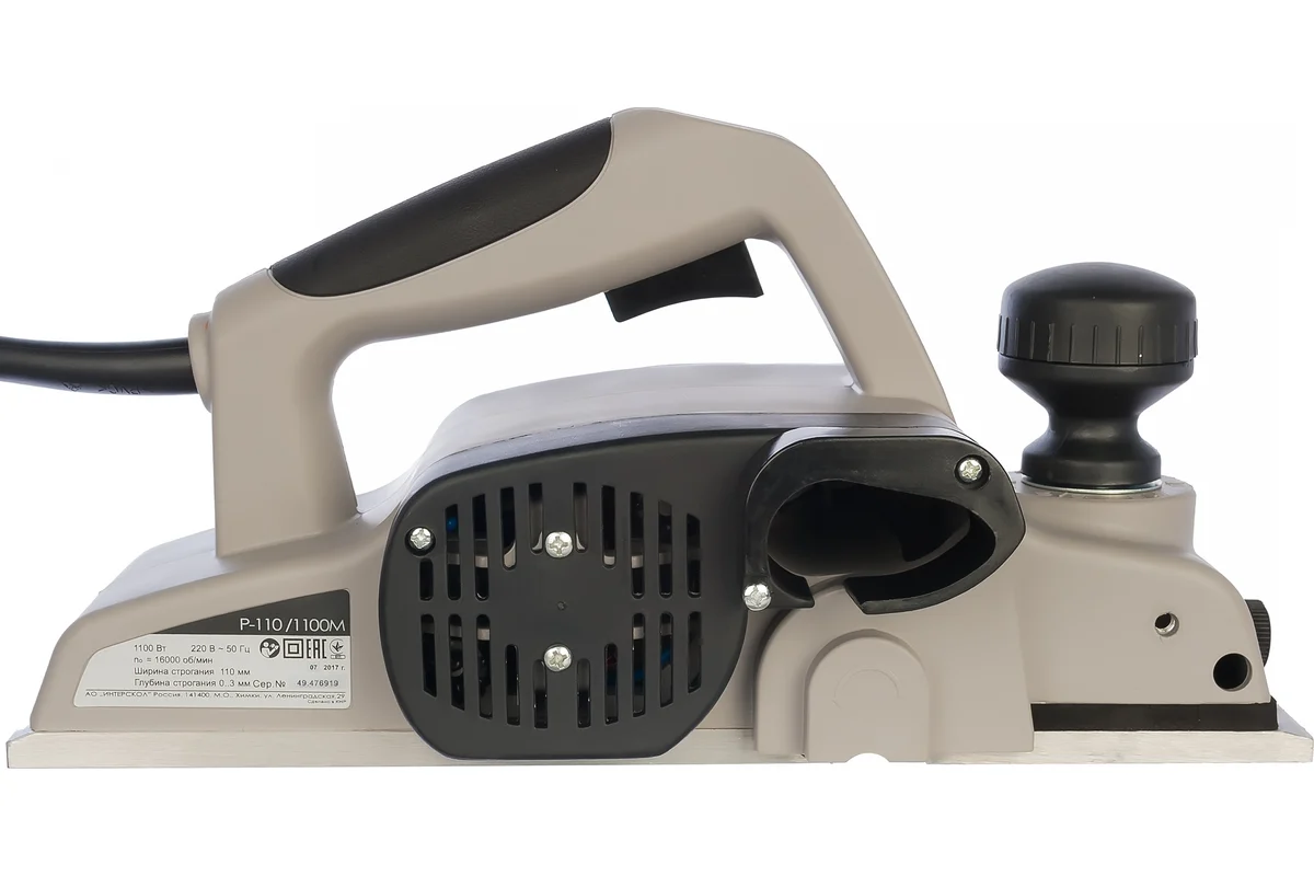 Р-110/1100М ИНТЕРСКОЛ Эл.Рубанок  1,1кВт, ножи 110мм, гл.строг, 0-3мм, 