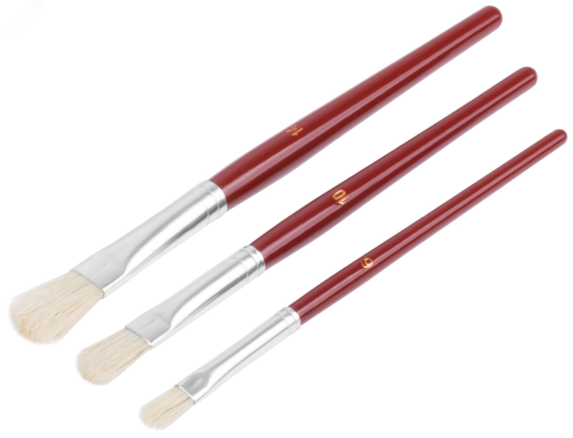 Кисти художественные, натуральная щетина, деревянная ручка, плоские, набор 3 шт.//FIT