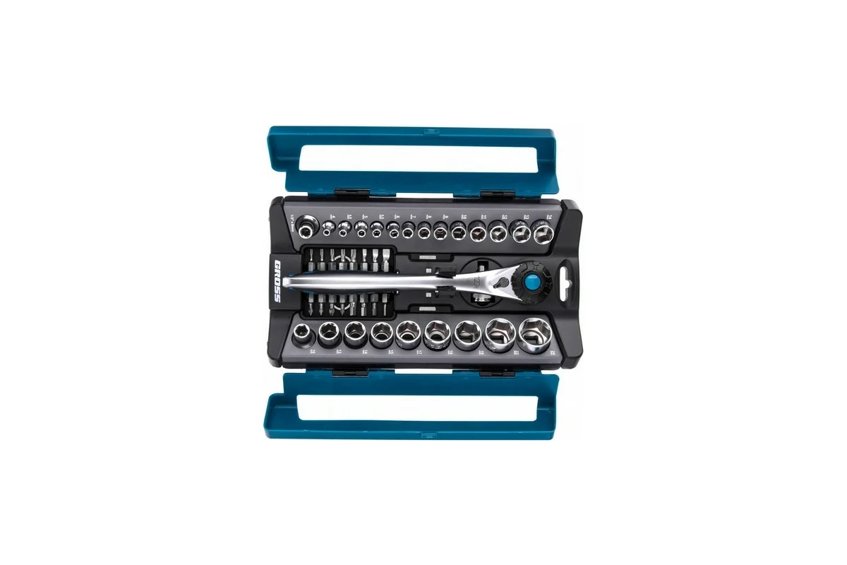 Набор торцевых головок, трещотка 120 зубьев, 1/2", 1/4", CrV, 41 предмет// Gross